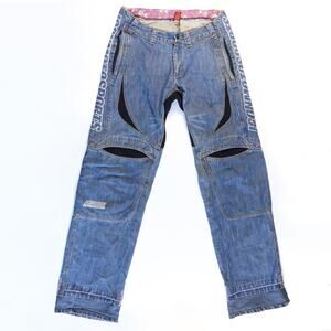 Vintage Icon Motorsports Blue Denim Jeans Straight Wide Leg Baggy Skater Pant 34